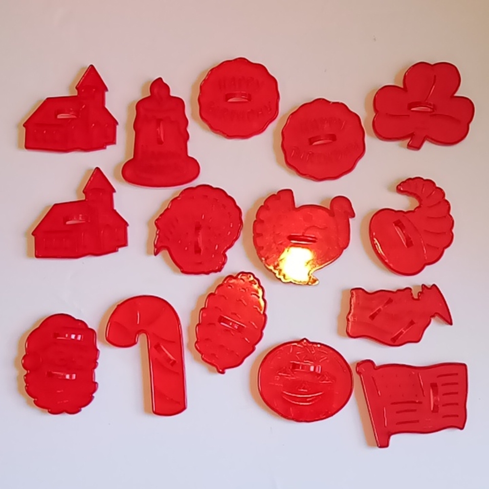 Vintage lot of 15 Crown HRM Cookie Cutters ~ Red Plastic Holidays